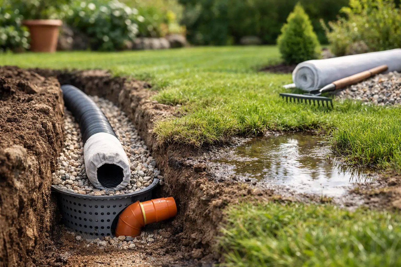 Drainage gegen Staunässe im Garten richtig planen